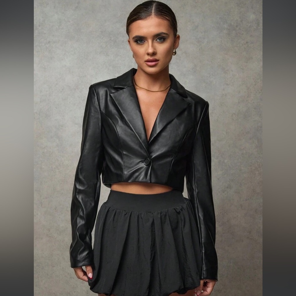 Black Cropped Leather Jacket